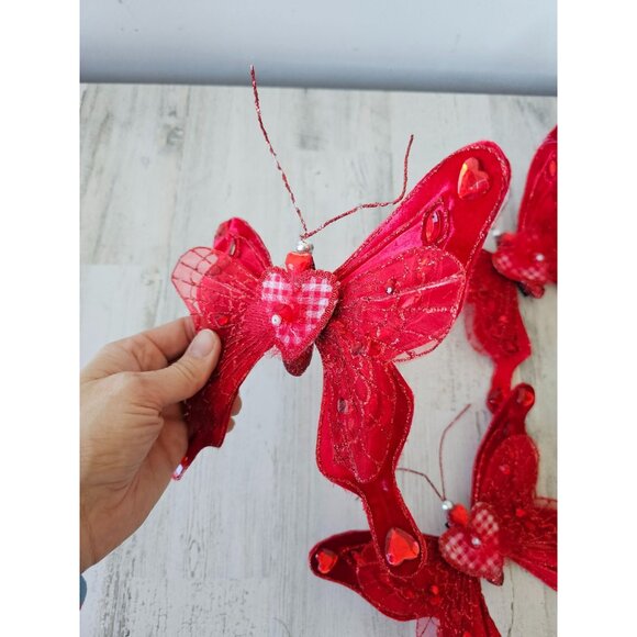 Katherine's collection gingham glitter butterfly clip Valentine red beaded decor - Picture 2 of 11